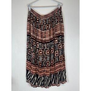 Vintage 90s Brown Black Midi Skirt Womens 14W Plus Size African Safari Jungle